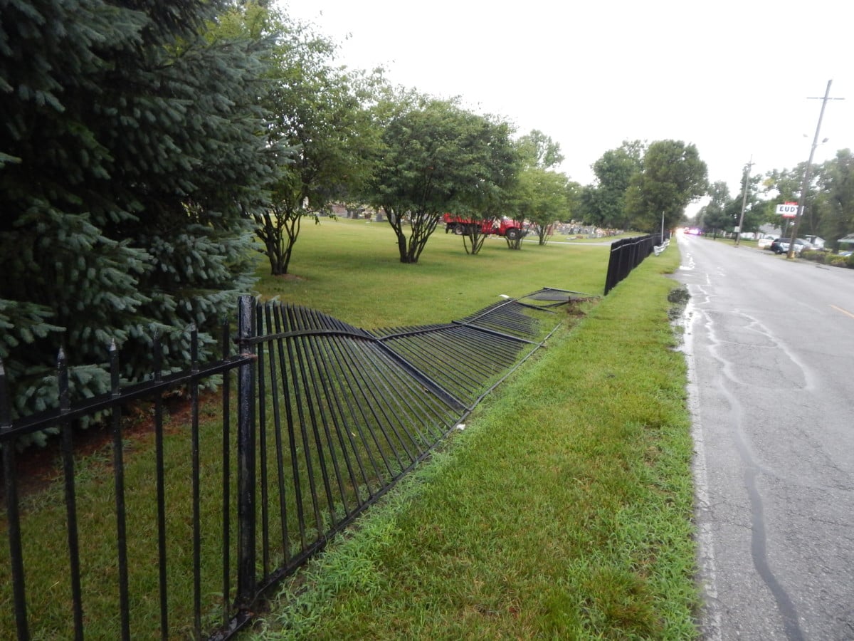 Columbus police provided this photo of damaged fencing after a Wednesday incident at Garland Brook Cemetery. Photo provided